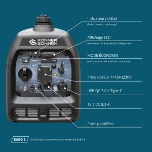Konner & Sohnen Groupe électrogène Inverter 3100W essence/gaz silencieux KS3100iGS