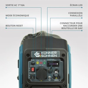 Konner & Sohnen Groupe électrogène Inverter 2000W essence/gaz silencieux KS2000iGS