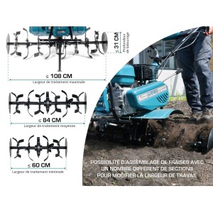 Konner & Sohnen Motoculteur thermique 212cc 108cm avec roues pneumatiques KS 7HP-950S